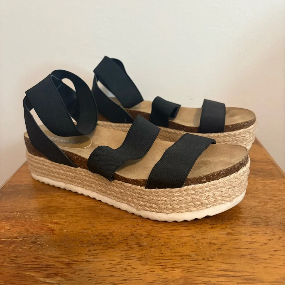 Madden Girl Espadrille Platform Sandals Black 7.5